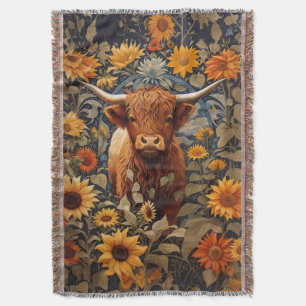Couverture Campagne rustique Highland Cow Sunflowers