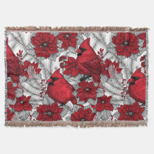 Couverture Cardinaux et poinsettia en rouge et blanc