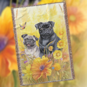 Couverture Carlin noir Fawn Field Jaune Fleur sauvage Amoureu