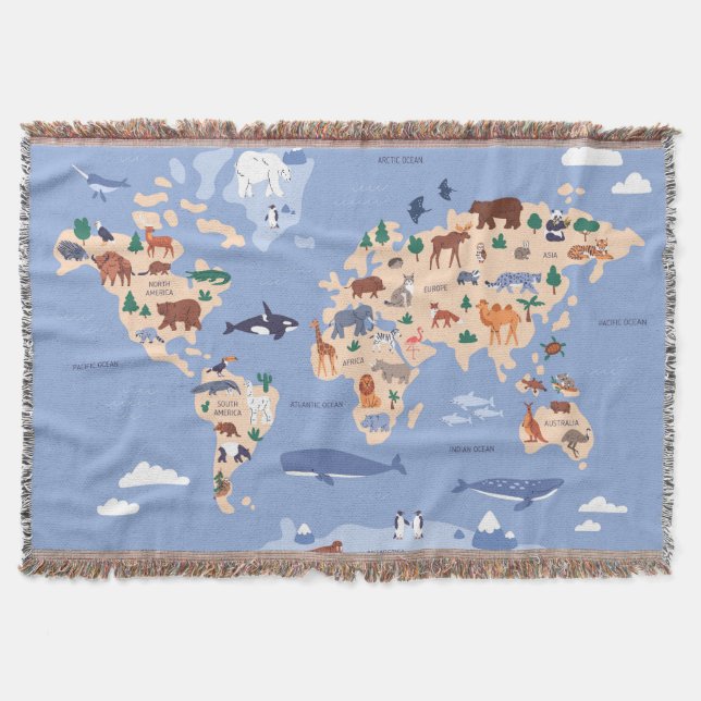 Couverture carte du monde pour enfants avec animaux (Devant)