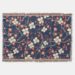 Couverture Cerisier Fleur Japonais Floral Rouge Marine