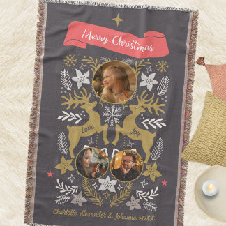 Couverture Charbon Nordique Folk Renne 3 Photo Noël