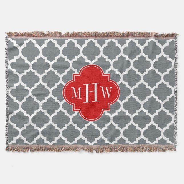 Couverture Charcoal, White Moroccan #5 Red 3 Initial Monogram (Devant)