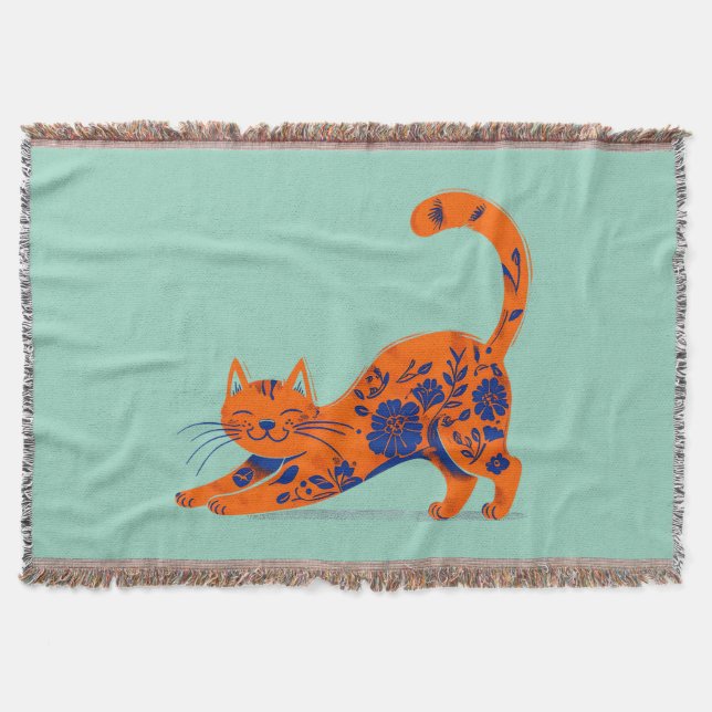 Couverture Chat floral orange (Devant)