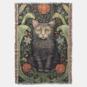 Couverture Chat noir Art nouveau et fleurs rouges