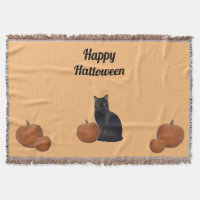 Chat noir et cinq Citrouilles heureux Halloween or
