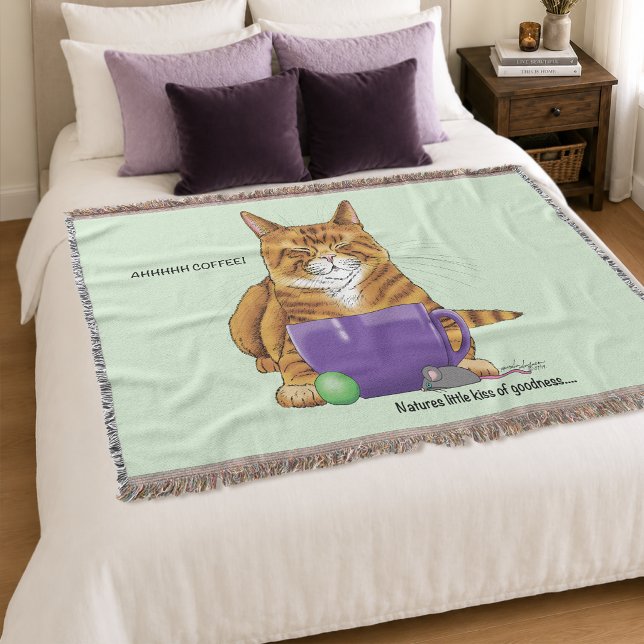 Couverture Chat orange gingembre endormi Café Vert Violet (Créateur téléchargé)