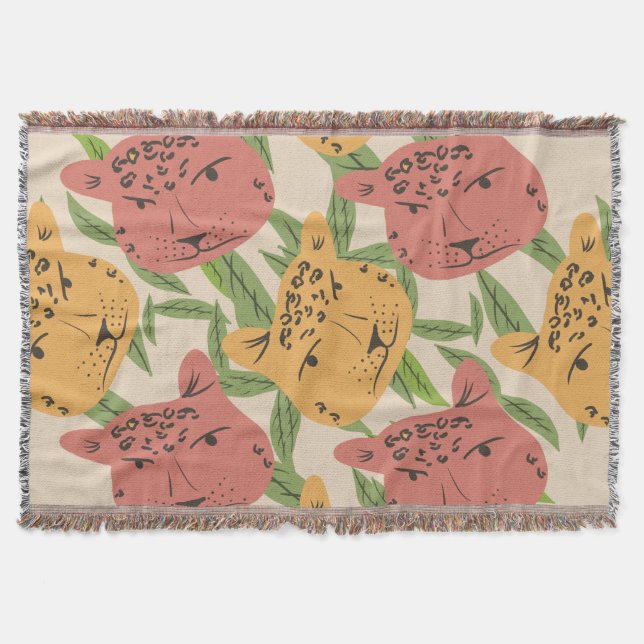 Couverture Cheetah Jungle Plante verdure Coral vert (Devant)