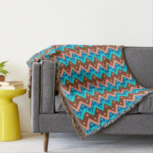Couverture Chevrons et points - turquoise, brun et corail