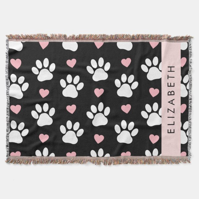 Couverture Chien Paws, White Paws, Rose Hearts, Votre Nom (Devant)