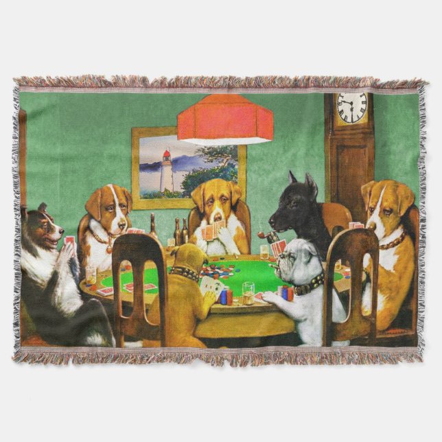 Couverture Chiens Jouant Poker Tissé Jeu Blanche 54 x 38 (Devant)