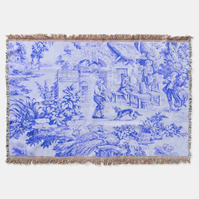 Couverture Chinoiserie Toile Blanc Bleu Français Style Rustiq (Devant)