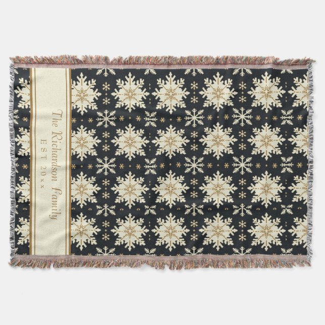 Couverture Christmas Snowflake Faux Knit Motif Nom de famille (Devant)