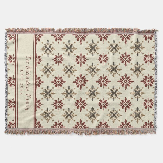 Couverture Christmas Snowflake Faux Knit Motif Nom de famille (Devant)