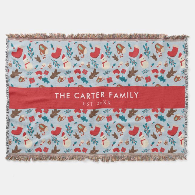 Couverture Christmas Winter Snowman Custom Nom de famille (Devant)