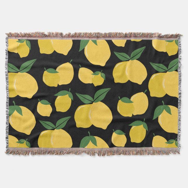 Couverture Citron Motif Fruit Rétro Jaune sur Noir (Devant)