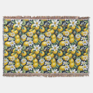Couverture Citrons jaunes frais avec abeilles affairées et fl