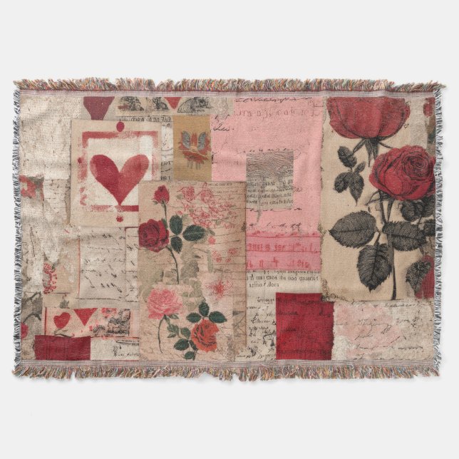 Couverture Collage Romantique Vintage Rose (1) (Devant)