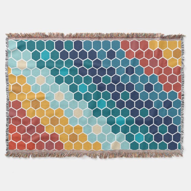 Couverture Coloré Retro Mosaïque Florale Motif Hexagon (Devant)
