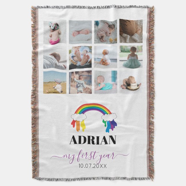 Couverture Colorful Rainbow Baby First Year Photo Collage (devant Vertical)
