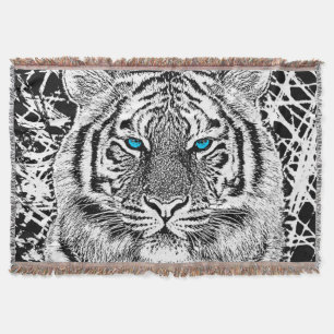 Couverture Conception noire et blanche de tigre d'yeux bleus