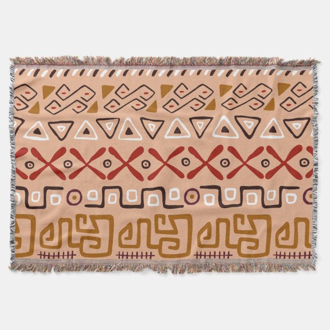 Couverture Cool artisanal fait main motif Aztec Rose brun (Devant)