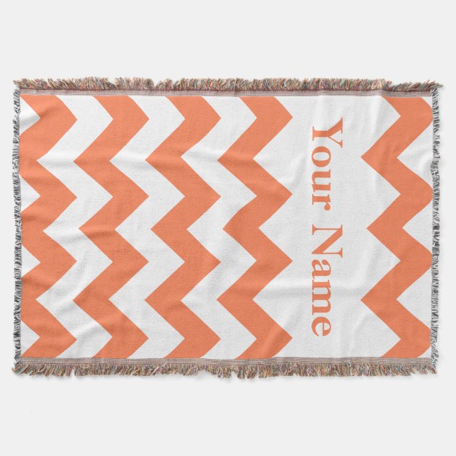 Couverture Coral Bold Chevron avec nom personnalisé (Devant)