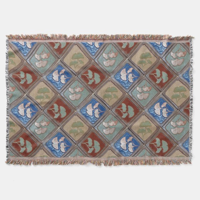 Couverture Couchette à jetons avec imprimé gingko artisanal (Devant)