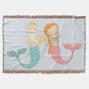 Couverture Couple de sirène moderne Blanche tissée