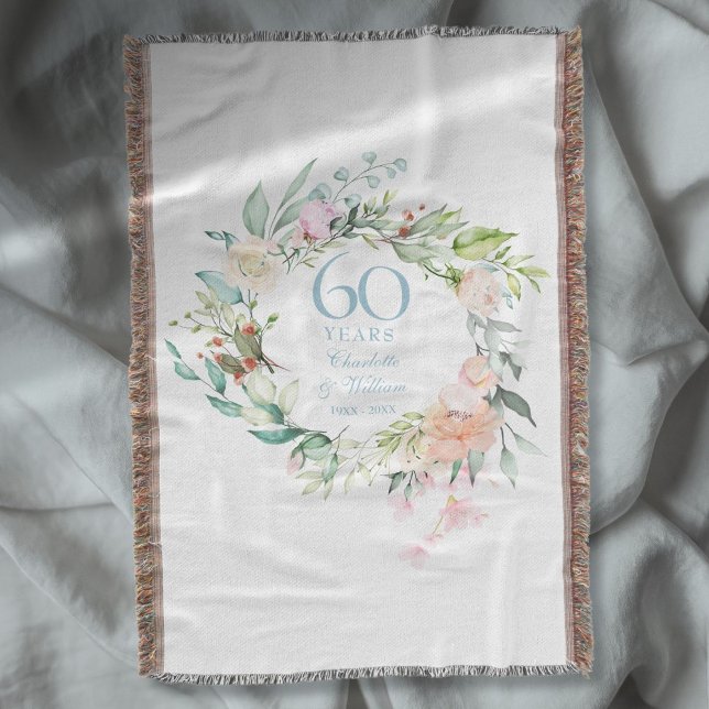 Couverture Couronne florale pour les 60 ans d'anniversaire de (60th Diamond Wedding Anniversary Floral Garland Throw Blanket)
