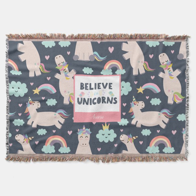 Couverture Croyez en Unicorns Bleu et Rose fille Motif enfant (Devant)