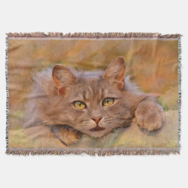 Couverture Cute Brown Chat Aquarelle Huile peinture (Devant)