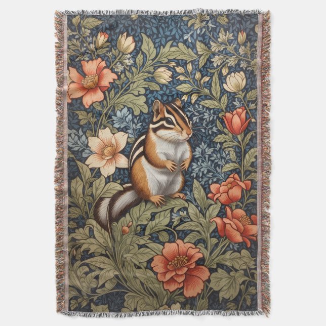Couverture Cute Chipmunk William Morris Inspiré Floral (devant Vertical)