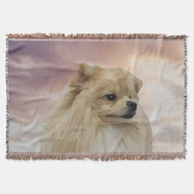 Couverture Cute Pomeranian Chien Aquarelle Peinture à l'huile (Devant)