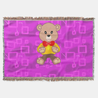 Couverture Cute Teddy Bear on Pink Geometric 