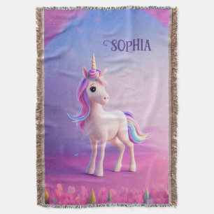 Couverture Cute Unicorne Blanche Avec Rose & Bleu Mane