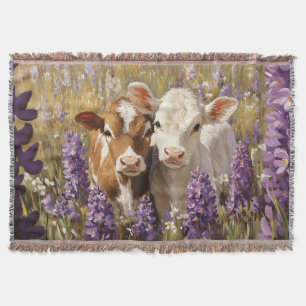 Couverture Cute Vaches Laitières Calves Lupines Fleurs