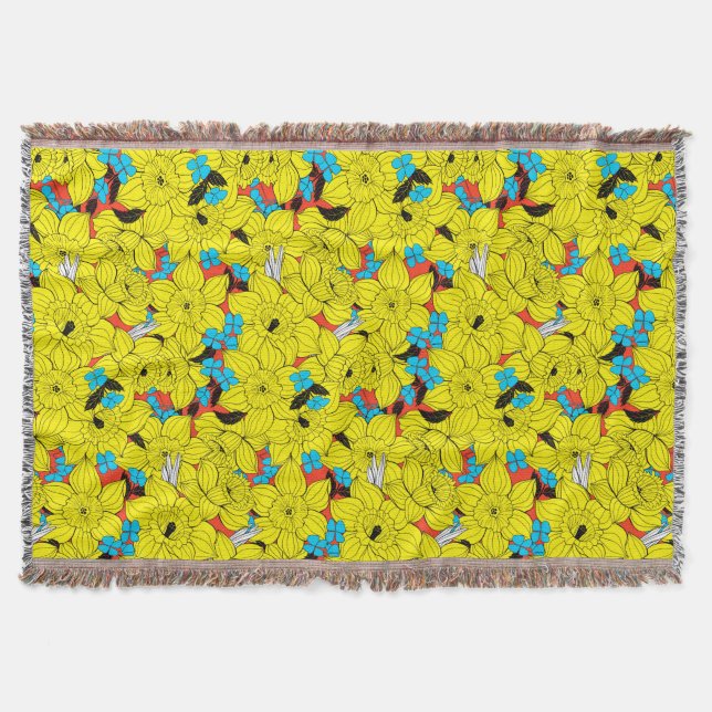 Couverture Daffodiques motif floral printanier (Devant)