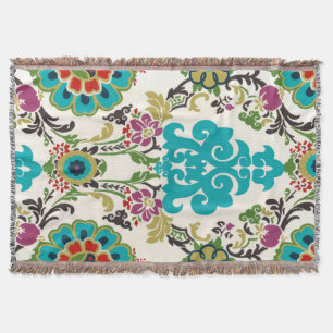 Couverture Damask Floral Patterns Plum Turquoise