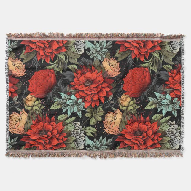 Couverture Dark Academia Maximalist Red Dahlia Throw Blanket (Devant)