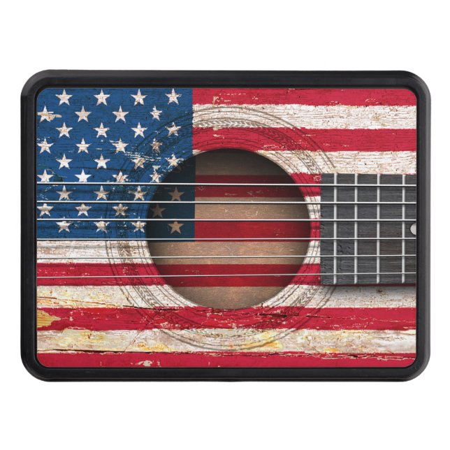 Couverture D'attelage De Remorque Drapeau américain sur la vieille guitare (Devant)
