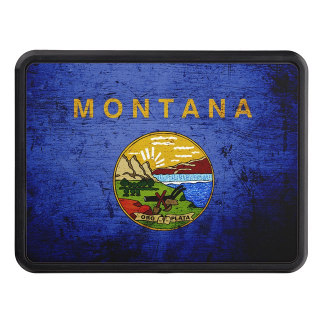 Couverture D'attelage De Remorque Drapeau grunge noir d'état du Montana (Devant)