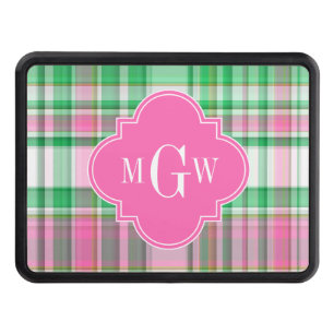 Couverture D'attelage De Remorque Emerald Green Hot Pink Wht Preppy Madras