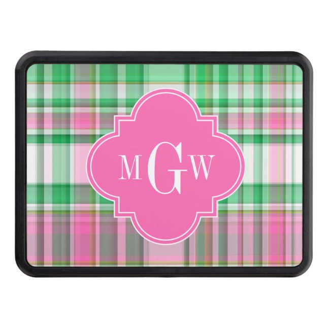 Couverture D'attelage De Remorque Emerald Green Hot Pink Wht Preppy Madras (Devant)
