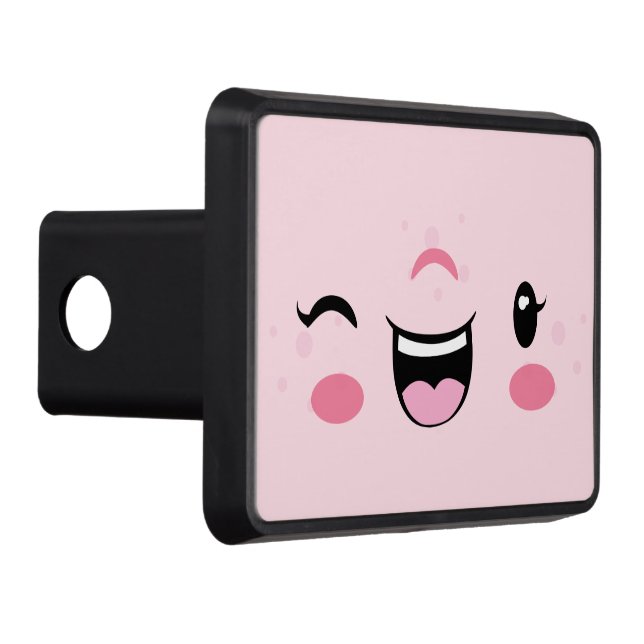 Couverture D'attelage De Remorque Pink Winking Kawaii Face Trailer Hitch Cover (Droite)
