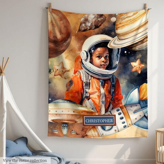 Couverture d'aventure spatiale pour garçons Style  (Space Adventure Blanket for Boys Watercolor Style)
