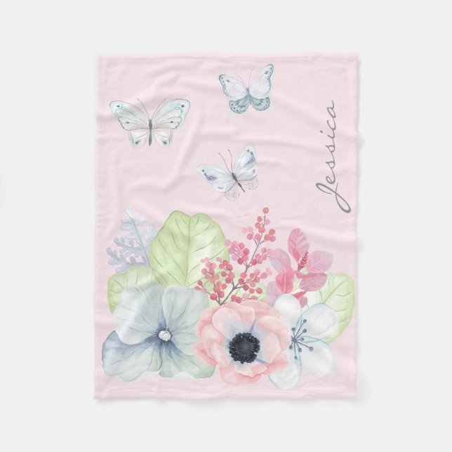 Couverture de bébé d'ouatine de fleurs et de (Devant)
