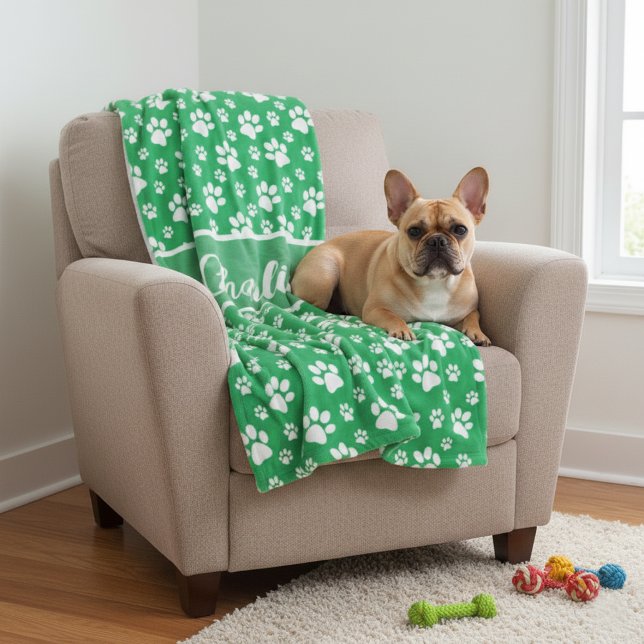 Couverture de chien personnalisée Empreinte de pat (Custom Dog Blanket - Add name and pick favorite color)