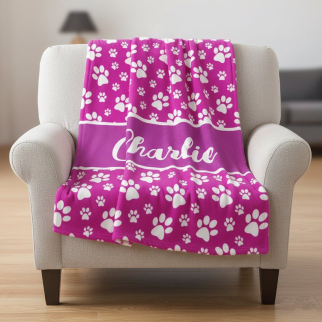 Couverture de chien personnalisée Empreinte de pat (Pink personalized dog blanket for dog lovers)