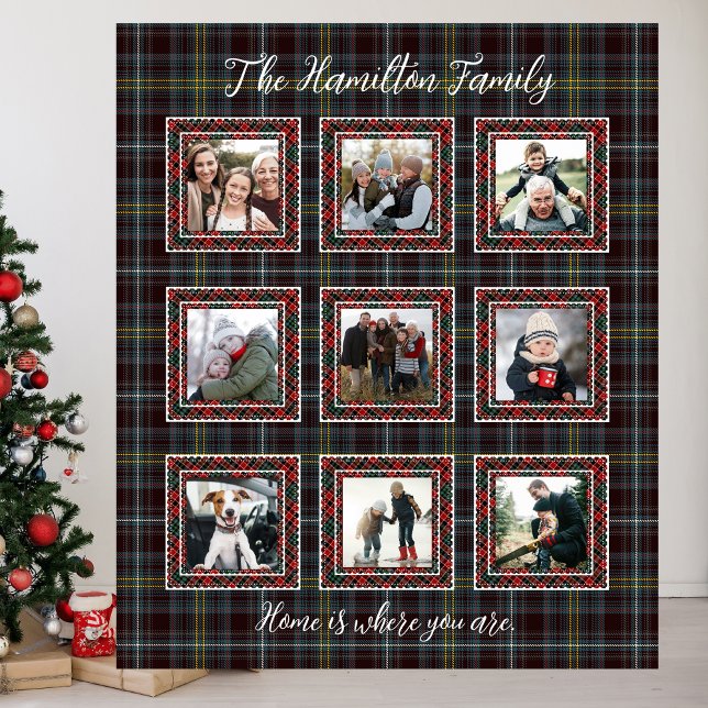 Couverture de collection de photos de famille Rust (Rustic Plaid Family Photo Collage Blanket)